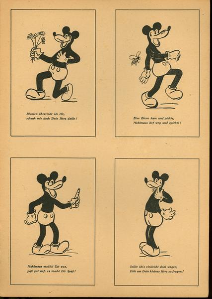 Micky Maus Druckbogen mit 4 Vorkriegspostkarten